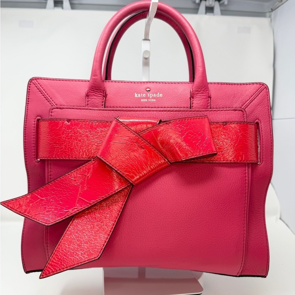 Kate Spade Bow Valley Rosa Satchel – Rare Vibrant Pink Leather w/ Statement Bow - Picture 6 of 7